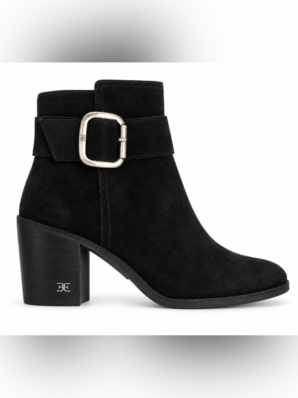 Sam Edelman Leonia Black Suede Pointed Toe Ankle Booties with buckle detail